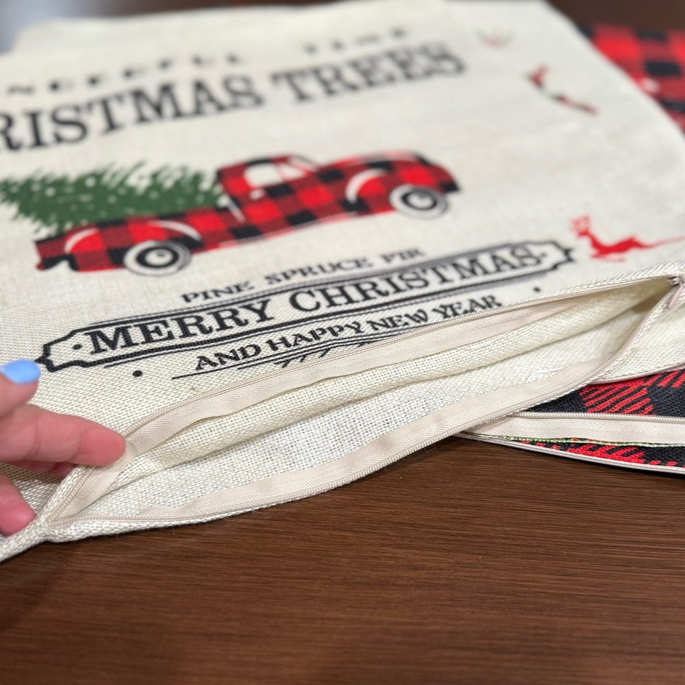 🔥🎄Holiday Pillow Covers🎄🔥Red & Black Buffalo Check and Cream Burlap Covers - Picture 3 of 9